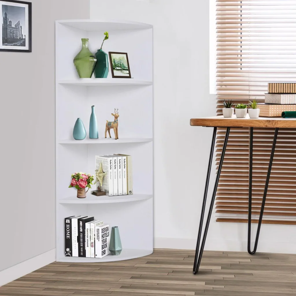 Eckregal Standregal Bücherregal Dekoregal Holzregal fächerförmig 4 Fächer Weiß 39,5 x 39,5 x 120 cm