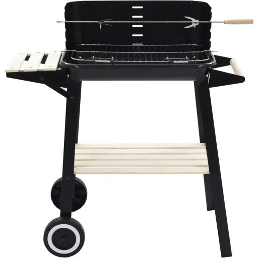 Holzkohlegrill - Grillfläche 54 x 34 - Edelstahl - Schwarz - Mit Spieß