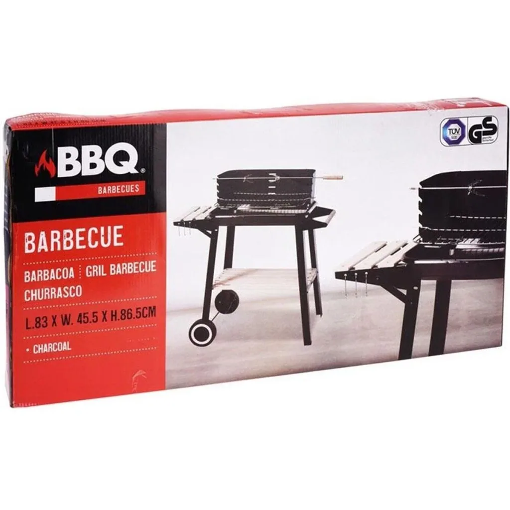 Holzkohlegrill - Grillfläche 54 x 34 - Edelstahl - Schwarz - Mit Spieß