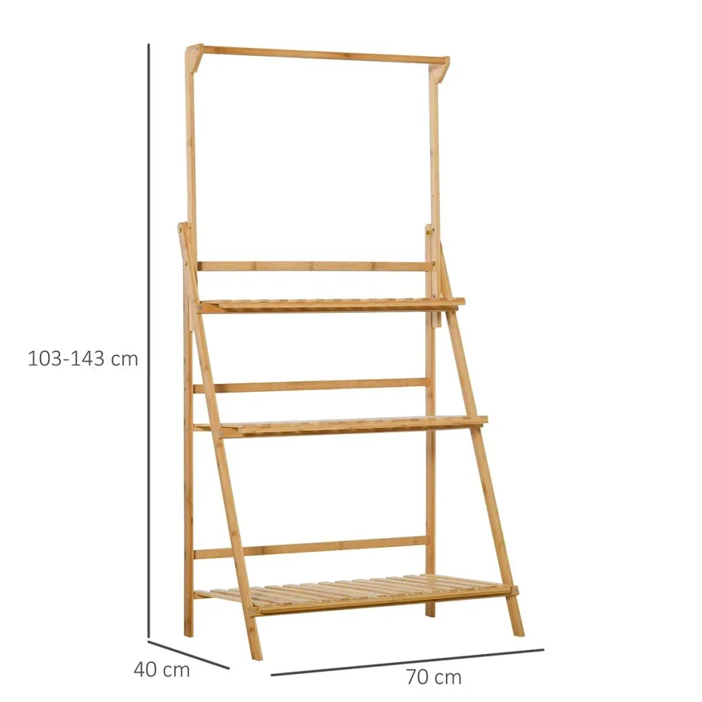 Blumentreppe aus Holz Pflanzenständer Leiterregal einstellbare Hängehöhe Blumenständer hängende Bamboo Natur innen drauß