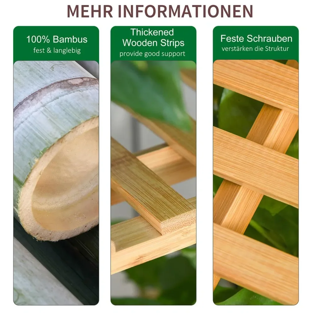 Blumentreppe aus Holz Pflanzenständer Leiterregal einstellbare Hängehöhe Blumenständer hängende Bamboo Natur innen drauß