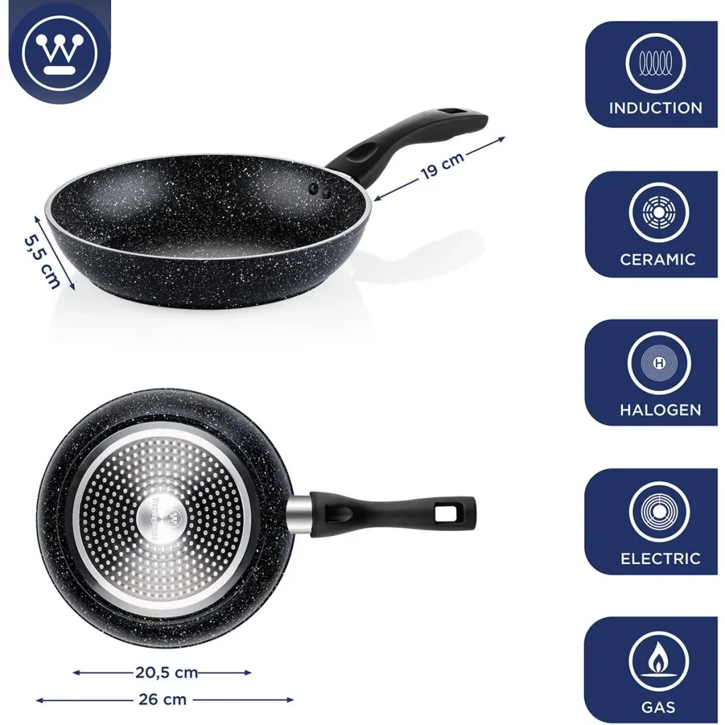 Schwarzes Marmorpfannen-Set - Bratpfanne 20 cm + Bratpfanne 24 cm + Bratpfanne 26 cm - Schwarz