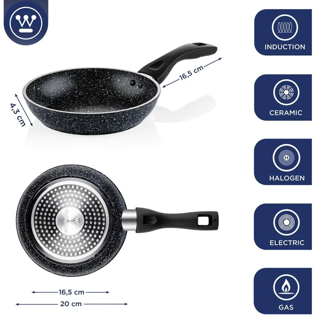 Schwarzes Marmorpfannen-Set - Bratpfanne 20 cm + Bratpfanne 24 cm + Bratpfanne 26 cm - Schwarz