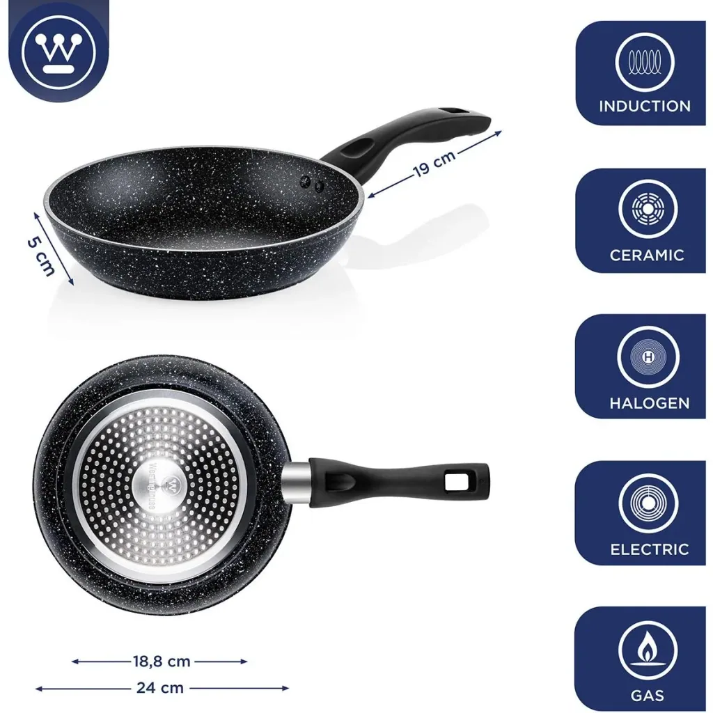 Schwarzes Marmorpfannen-Set - Bratpfanne 20 cm + Bratpfanne 24 cm + Bratpfanne 26 cm - Schwarz