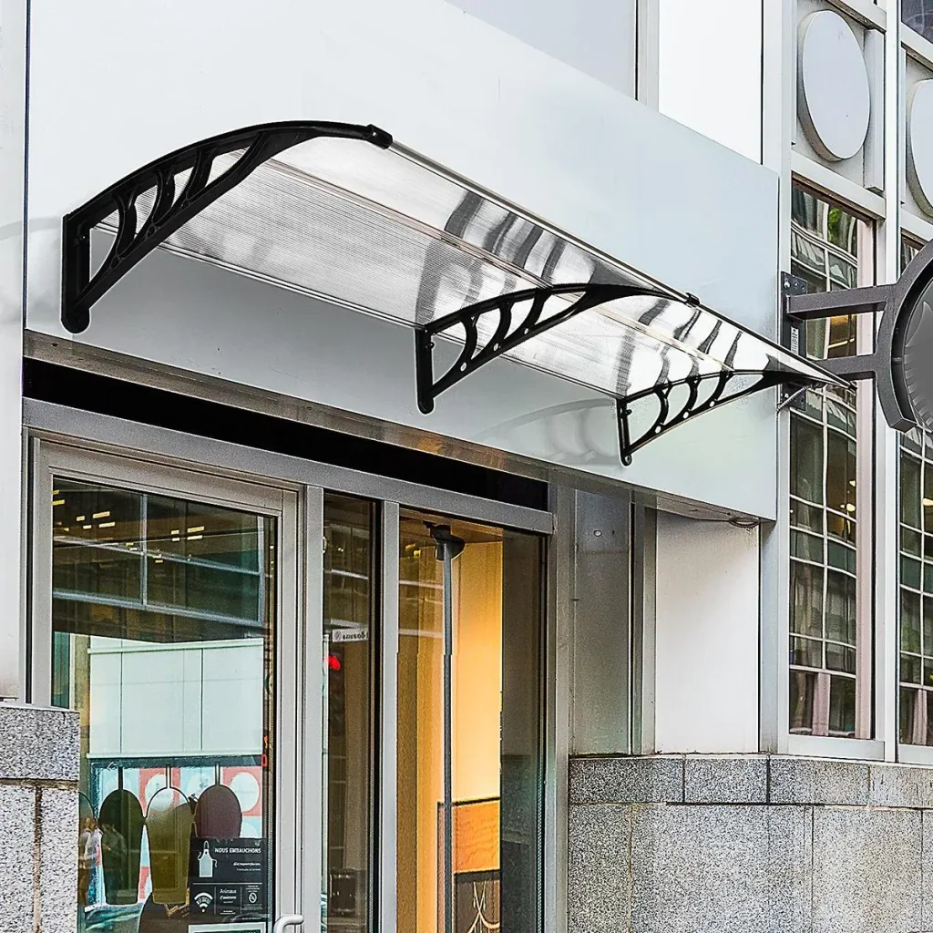 Pultvordach Vordach für Haustür 80x195x23 cm Überdachung 5mm Polycarbonat Sonnenschutz Regenschutz für draußen Alu Tran