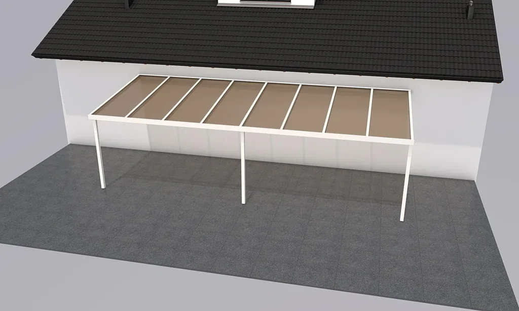 Terrassendach Premium, weiß, 8125 x 3060 mm - Acryl Stegplatten 16mm, bronze