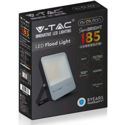 VT-100185 LED-Flutlicht - 100 W - 13700 Lm - 6400K - Schwarz - Extra effizient