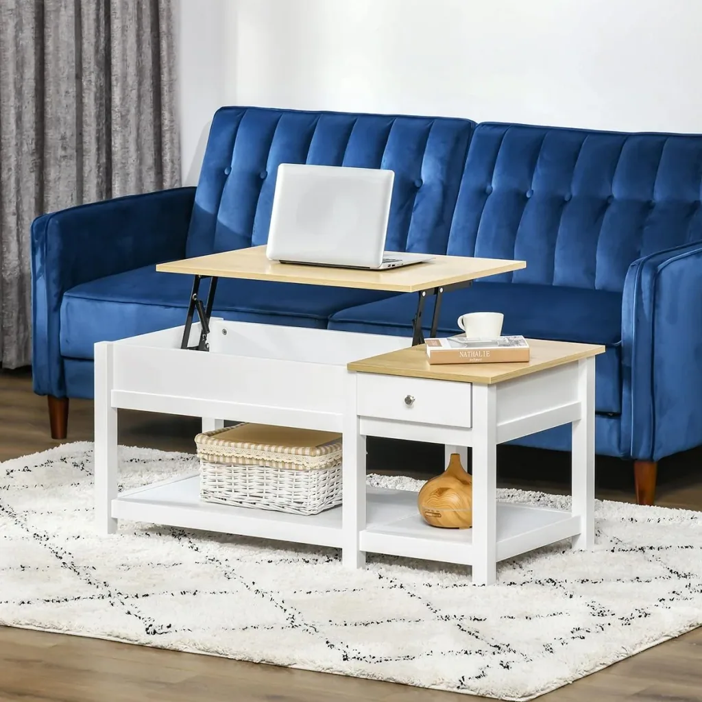 Couchtisch Wohnzimmertisch mit Schublade Beistelltisch Kaffeetisch Teetisch Nachttisch MDF Weiß+Eiche 108 x 48 x 48 cm