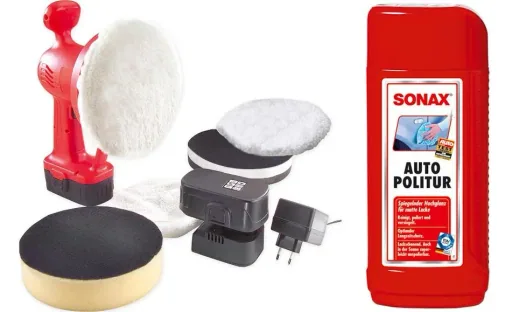 Akku Poliermaschine 18 Volt/ 12-teiliges Lackpflege Set