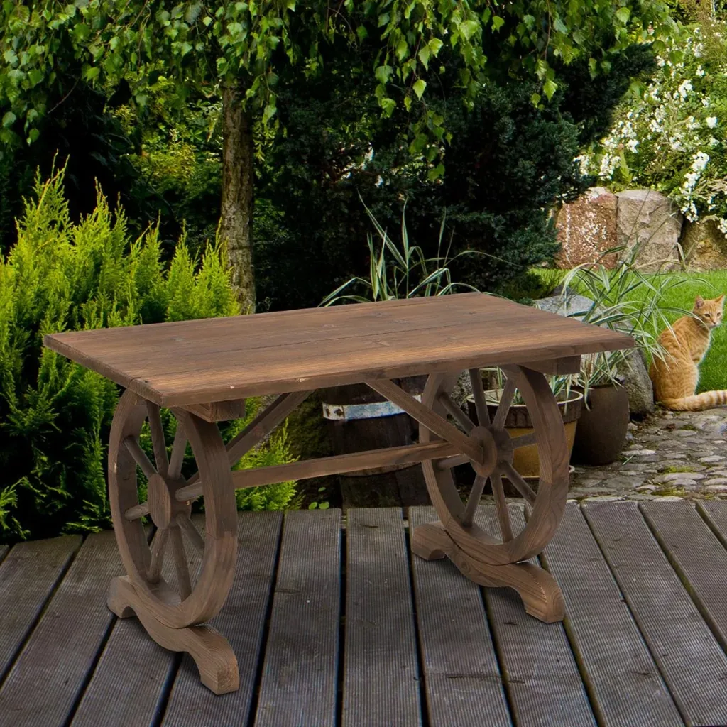 Gartentisch im Wagenrad-Design natur