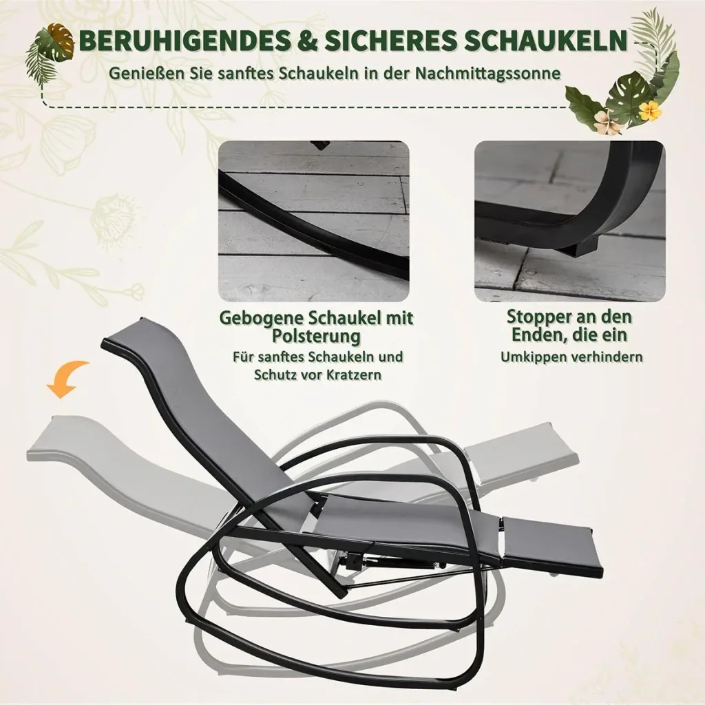 Schaukelstuhl Schaukelliege mit Rückenlehne Fußstütze verstellbar Gartenliege Schwungliege bis 160 kg belastbar Textelin