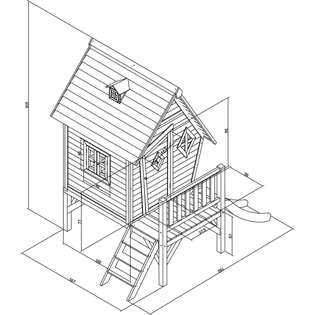 Cabin XL Spielhaus Grau/weiß - Weiße Rutsche