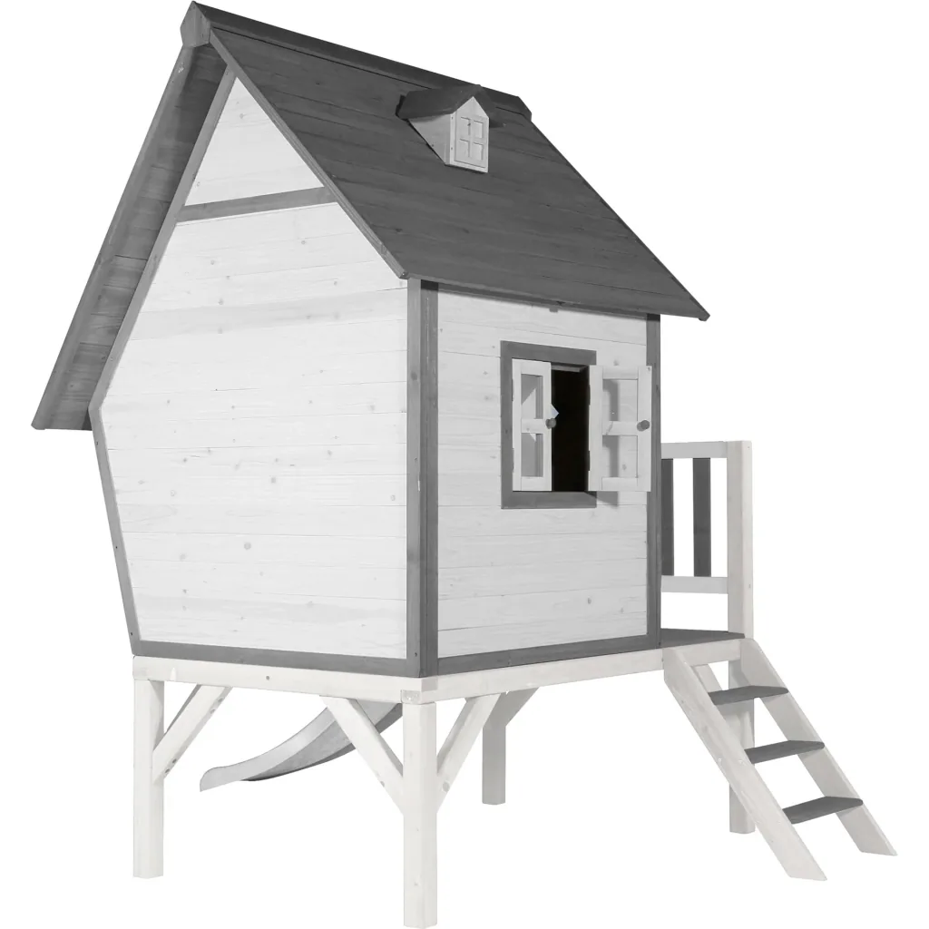 Cabin XL Spielhaus Grau/weiß - Weiße Rutsche