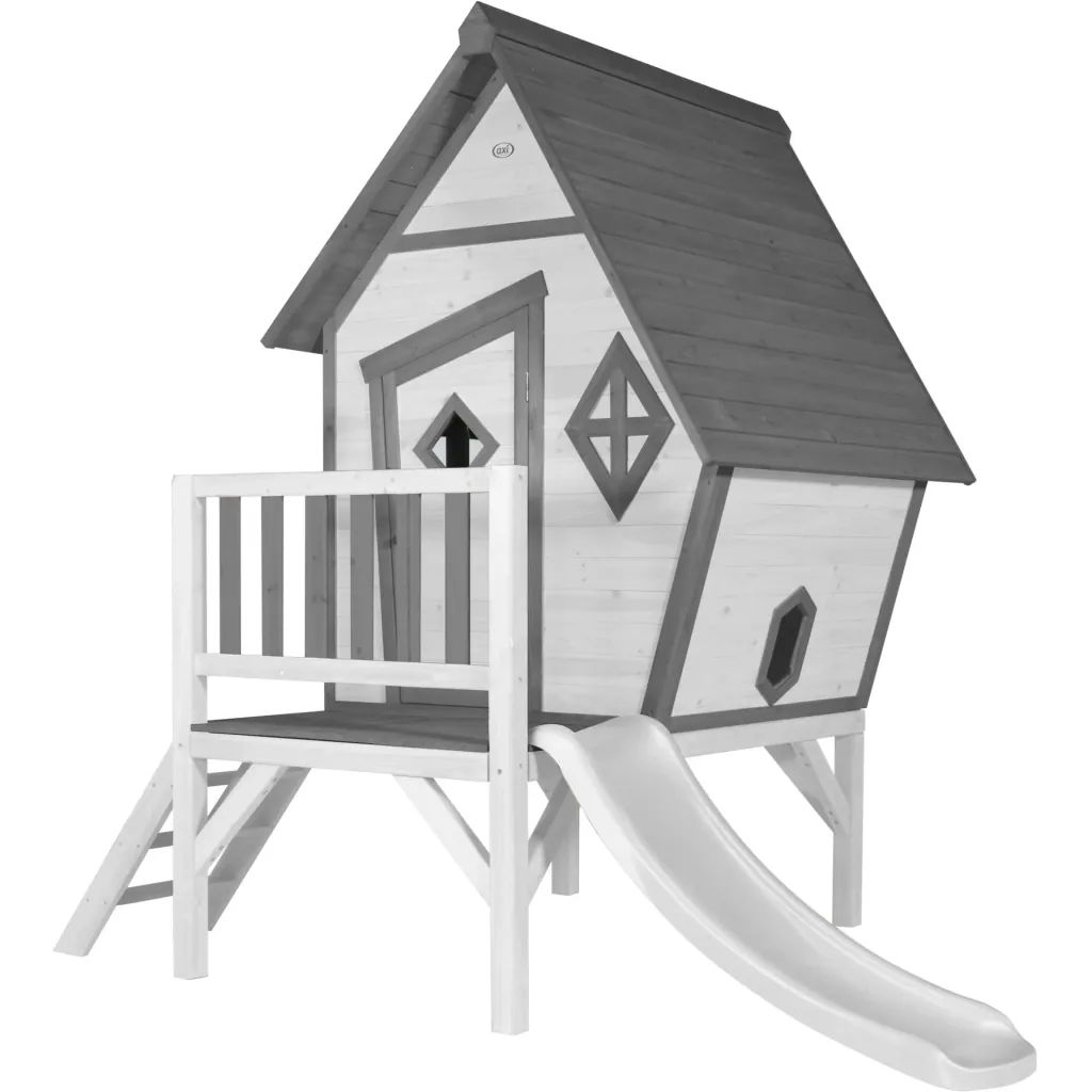 Cabin XL Spielhaus Grau/weiß - Weiße Rutsche
