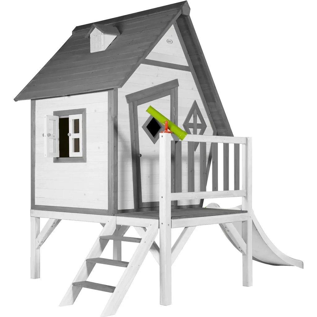 Cabin XL Spielhaus Grau/weiß - Weiße Rutsche