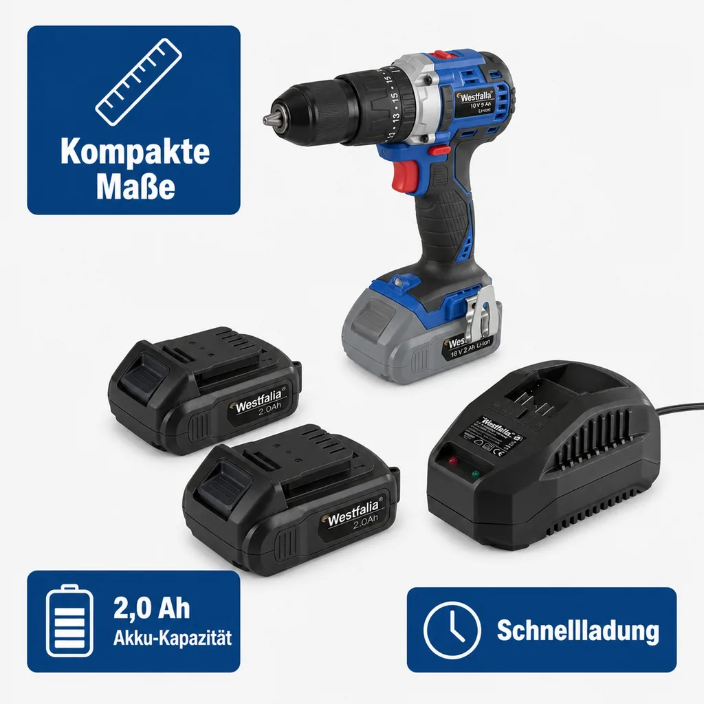 Akku-Schlagbohrschrauber 18 Volt Li-Ion WABS18BL inklusive 2 Akkus 2,0 Ah und Ladegerät 2,4 Ah