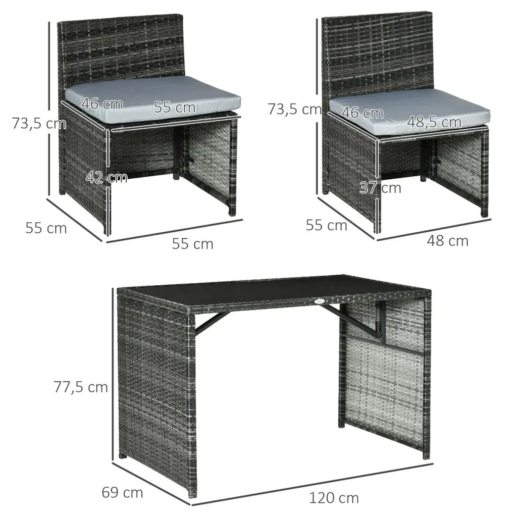 Gartenmöbel-Set in Rattan-Optik, 5-teilig, Stahl, grau