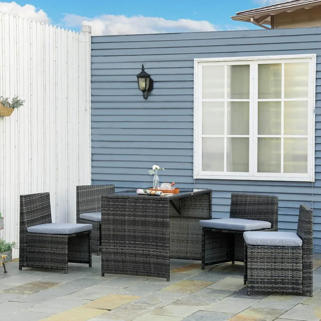 Gartenmöbel-Set in Rattan-Optik, 5-teilig, Stahl, grau