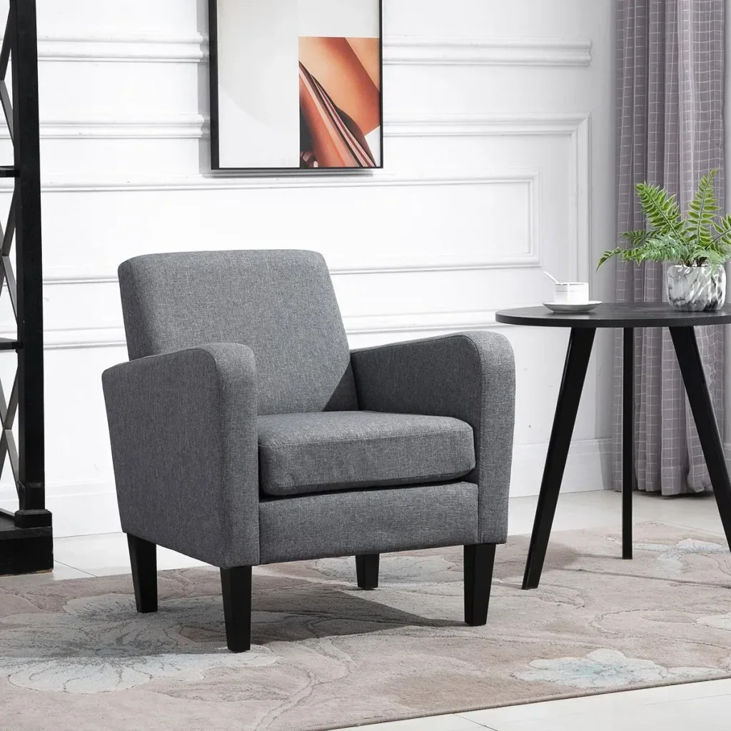Einzelsessel Relaxsessel Einzelstuhl Polstersessel Holzfüße Leinenstoff Hellgrau 66 x 72 x 74 cm