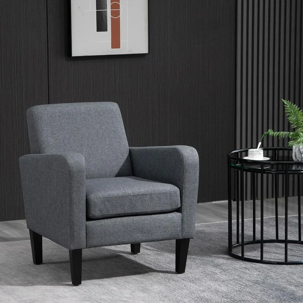 Einzelsessel Relaxsessel Einzelstuhl Polstersessel Holzfüße Leinenstoff Hellgrau 66 x 72 x 74 cm