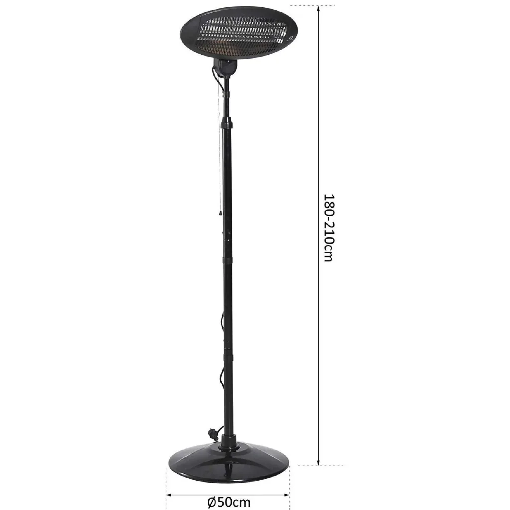 Heizstrahler Freistehender Terrassenheizer Quartz elektrisch 360° drehbar 2KW Ø50 x H(180-210) cm