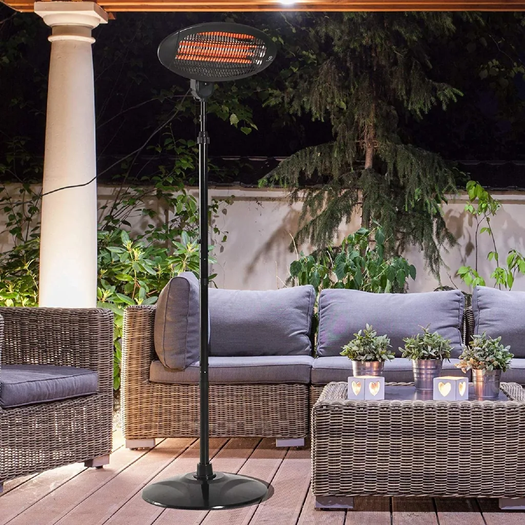 Heizstrahler Freistehender Terrassenheizer Quartz elektrisch 360° drehbar 2KW Ø50 x H(180-210) cm