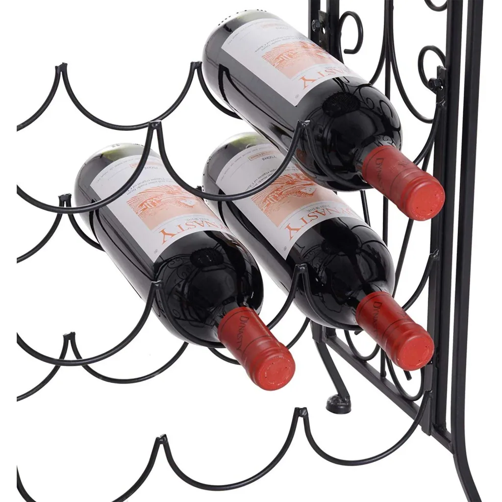 Weinregal Flaschenregal Weinschrank Weinständer für 9 Flaschen und Gläser Metall Schwarz T28,5 x B46 x H77,5 cm