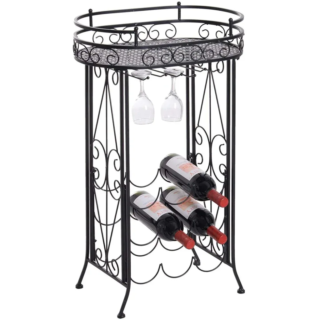 Weinregal Flaschenregal Weinschrank Weinständer für 9 Flaschen und Gläser Metall Schwarz T28,5 x B46 x H77,5 cm
