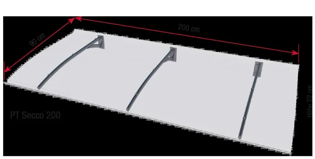 Pultvordach Typ PT Secco 200, Anthrazit, 200 x 90 x 22cm 3 mm klar