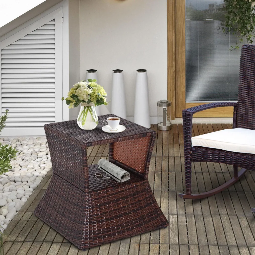 Gartentisch Beistelltisch Sonnenschirmständer Gartenmöbel Terrasse Polyrattan Braun 54 x 54 x 55 cm