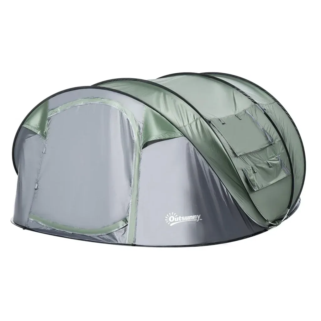 Zelt für 4-5 Personen Campingzelt mit Heringen Kuppelzelt Polyester B3 Gitter Glasfaser Dunkelgrün+Grau 263,5 x 220 x 12
