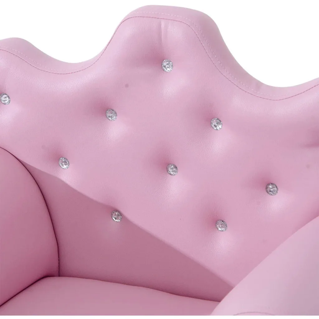 Kindersessel Kindersofa Softsofa mit Kristallknöpfen mit Hocker Rosa