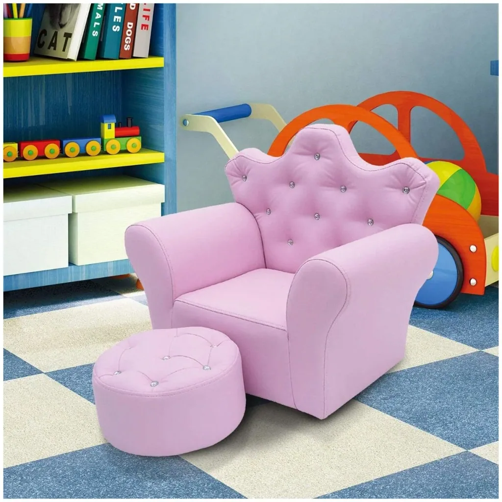 Kindersessel Kindersofa Softsofa mit Kristallknöpfen mit Hocker Rosa
