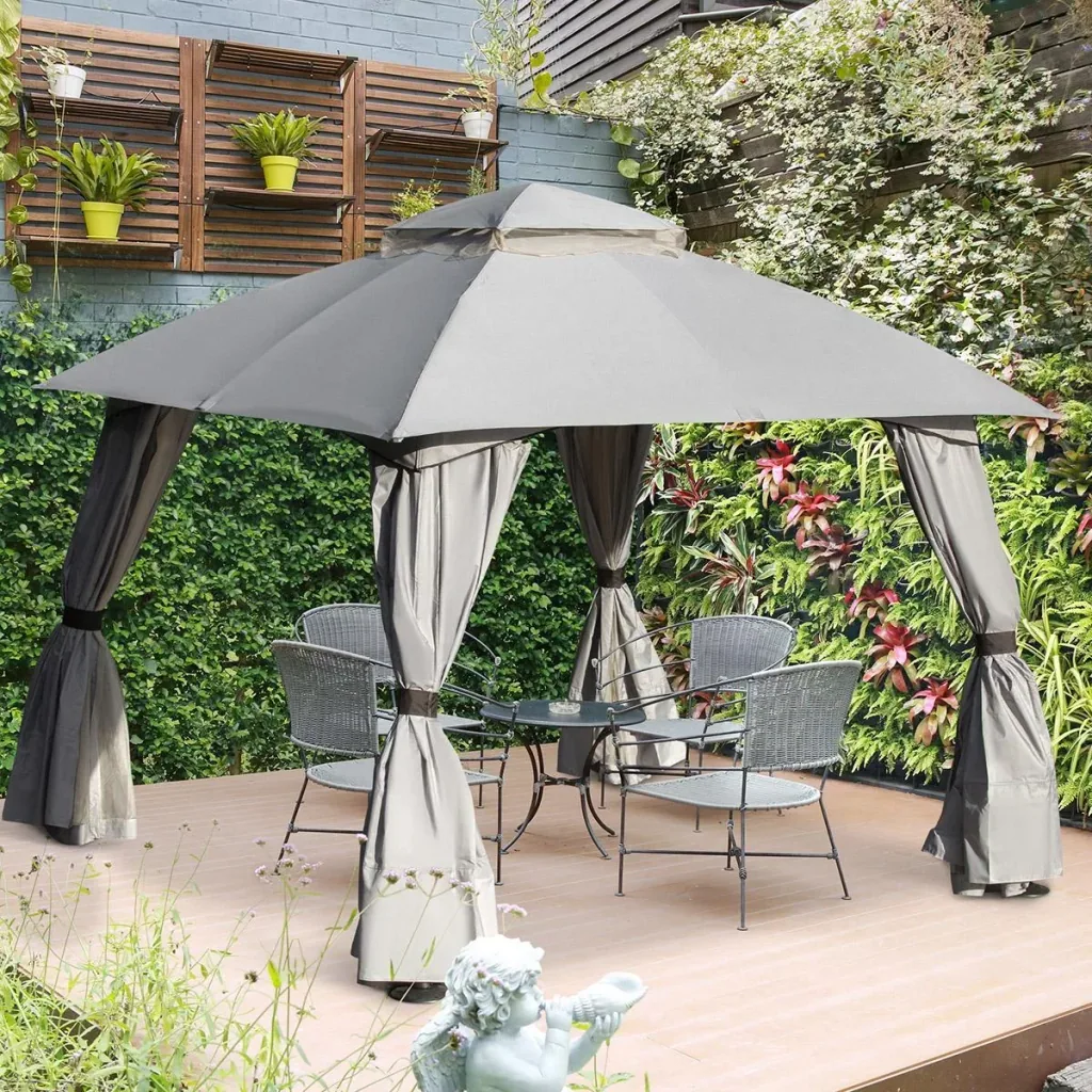 Pavillon mit Seitenwände Partyzelt mit Doppeldach 3x3x2,8m Festzelt Gartenlaube Stahl Polyester Hellgrau