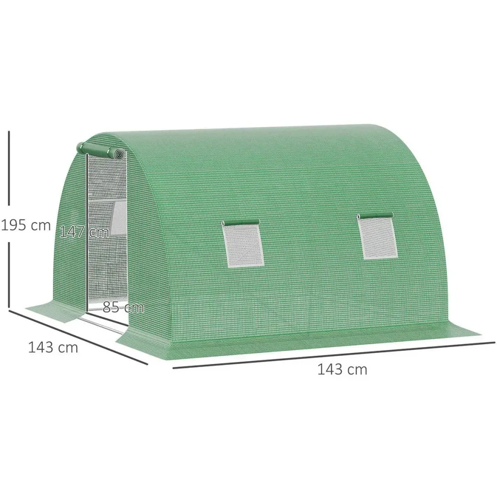 Foliengewächshaus begehbares Polytunnel 3 x 3 m Gewächshaus mit 4 Fenster Treibhaus Frostschutz Stahlrohr Dunkelgrün