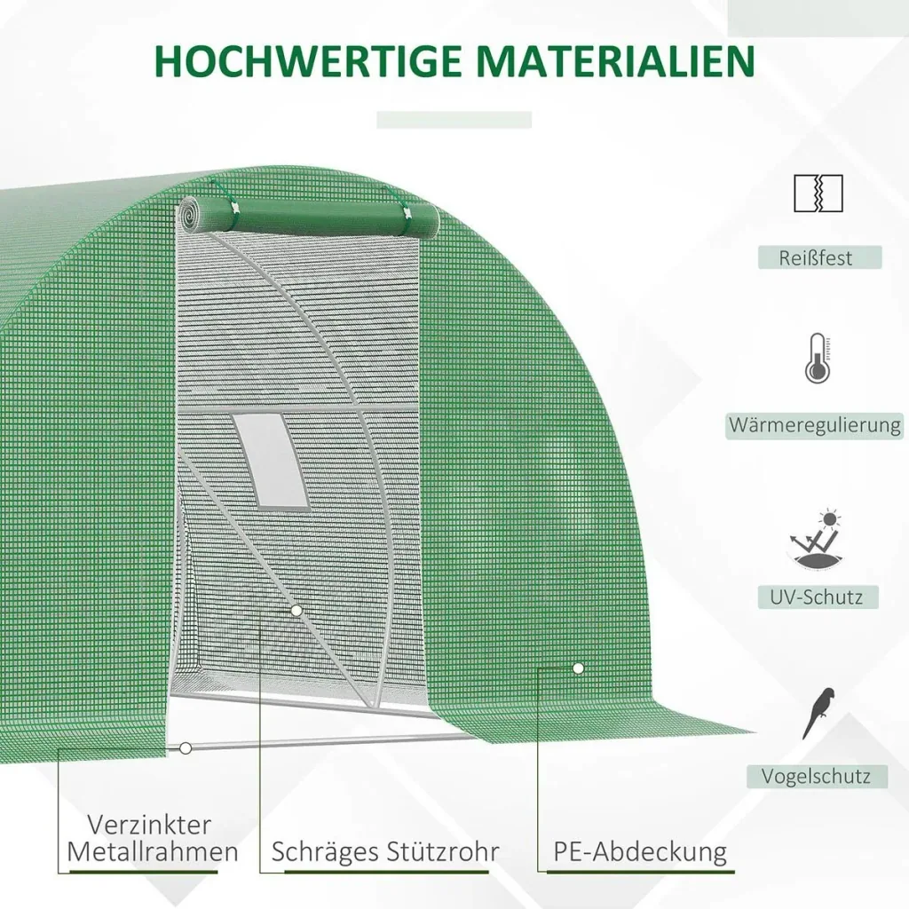 Foliengewächshaus begehbares Polytunnel 3 x 3 m Gewächshaus mit 4 Fenster Treibhaus Frostschutz Stahlrohr Dunkelgrün
