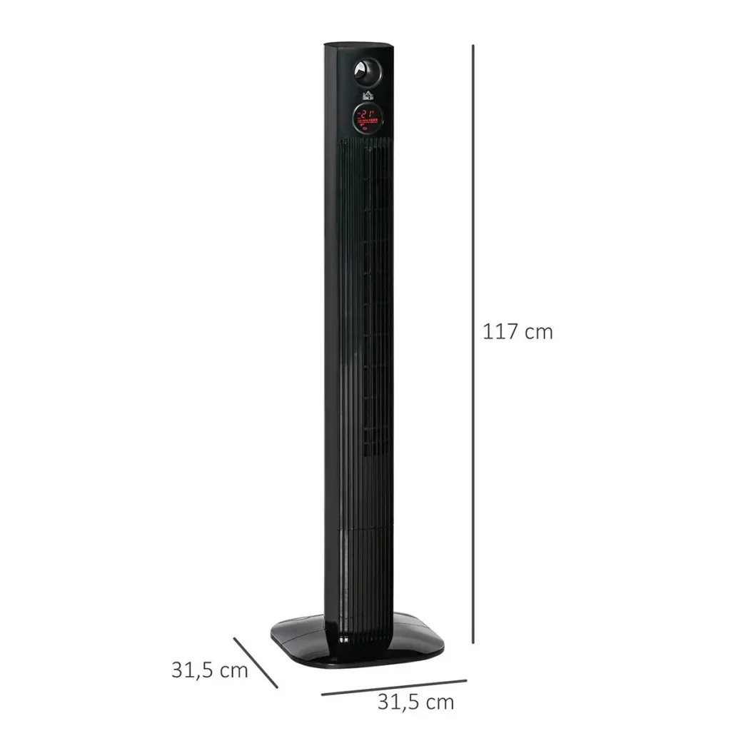 Turmventilator Aroma-Diffusor Timer-Funktion 3 Lüftungsstufen 45W 70° Oszillation Schwarz 31,5 x 31,5 x 117 cm