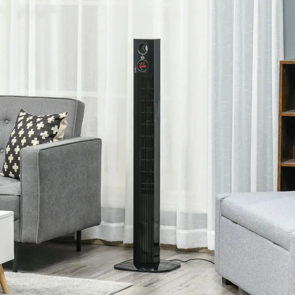 Turmventilator Aroma-Diffusor Timer-Funktion 3 Lüftungsstufen 45W 70° Oszillation Schwarz 31,5 x 31,5 x 117 cm