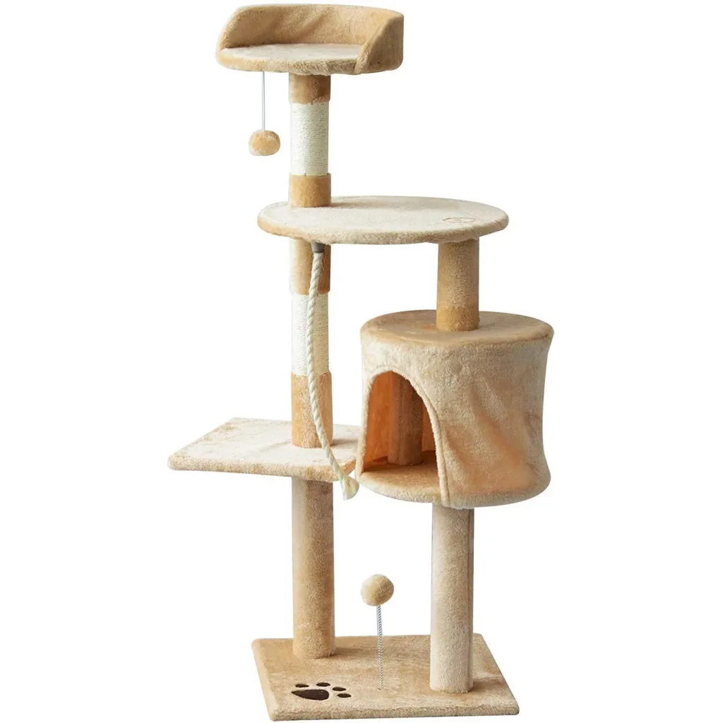 Katzenbaum Kratzbaum Schlafhöhle Spielbaum 4 Schichte Beige
