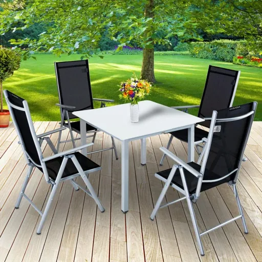 Gartenset Bern 4+1 in alusilber mit Mattglas