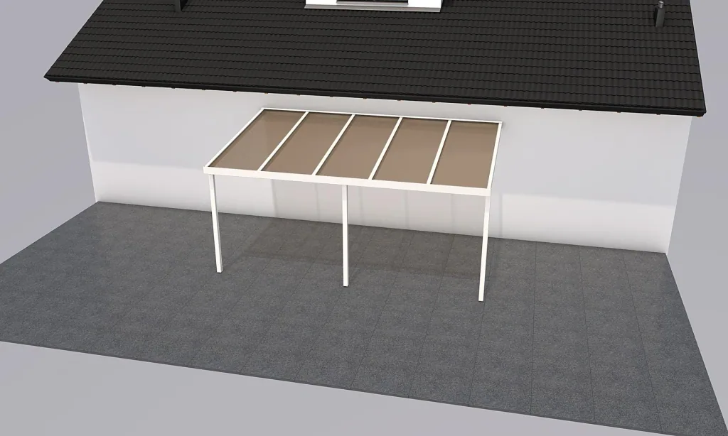 Terrassendach Premium, weiß, 5100 x 3060 mm - Polycarbonat Stegplatten 16 mm, bronze