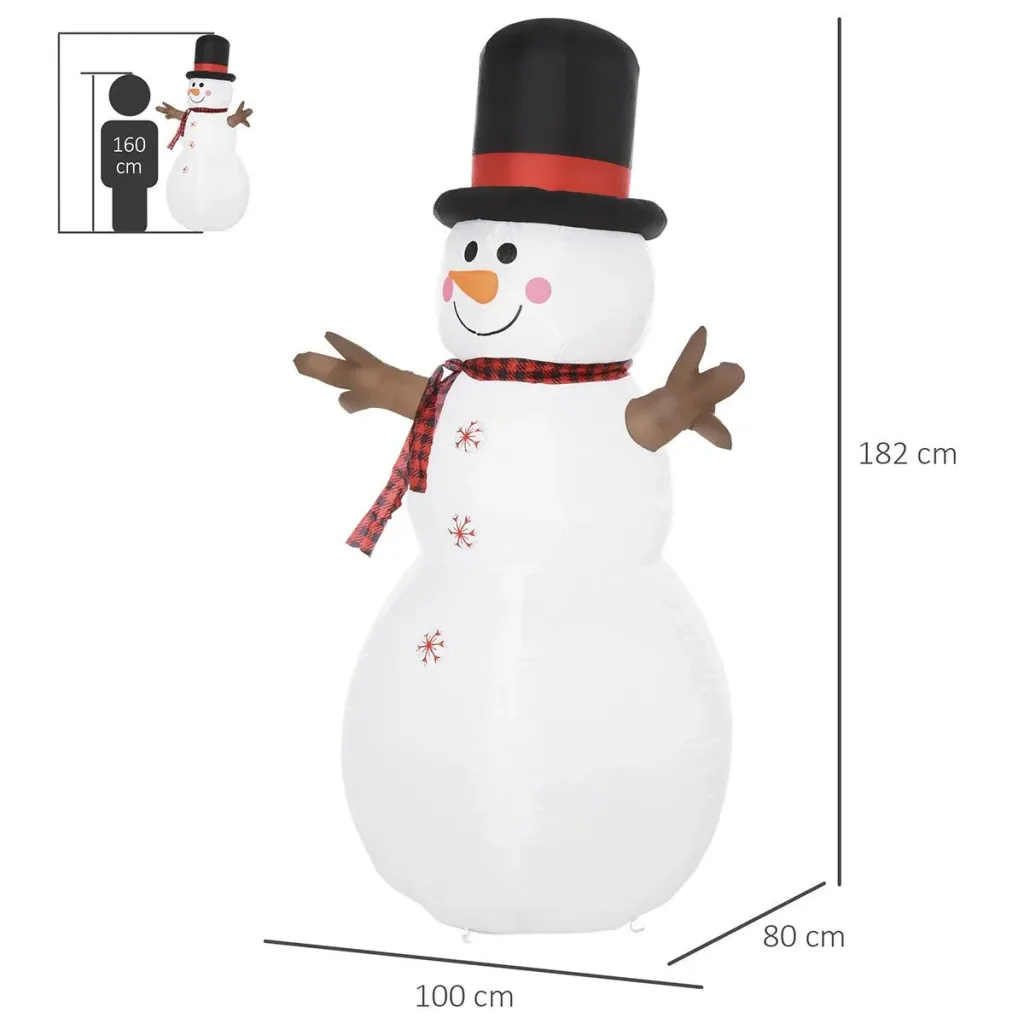Weihnachten aufblasbarer Schneemann 100 cm x 80 cm x 182 cm | Aosom.de