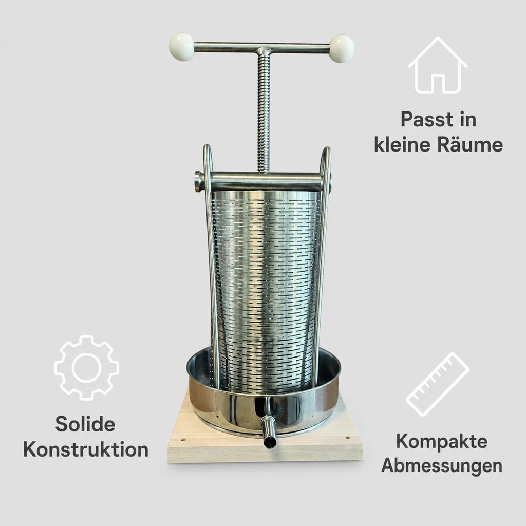 Saftpresse, Obstpresse, Weinpresse, Apfelpresse - Maxi, mit Edelstahl Doppelkorb, 5L