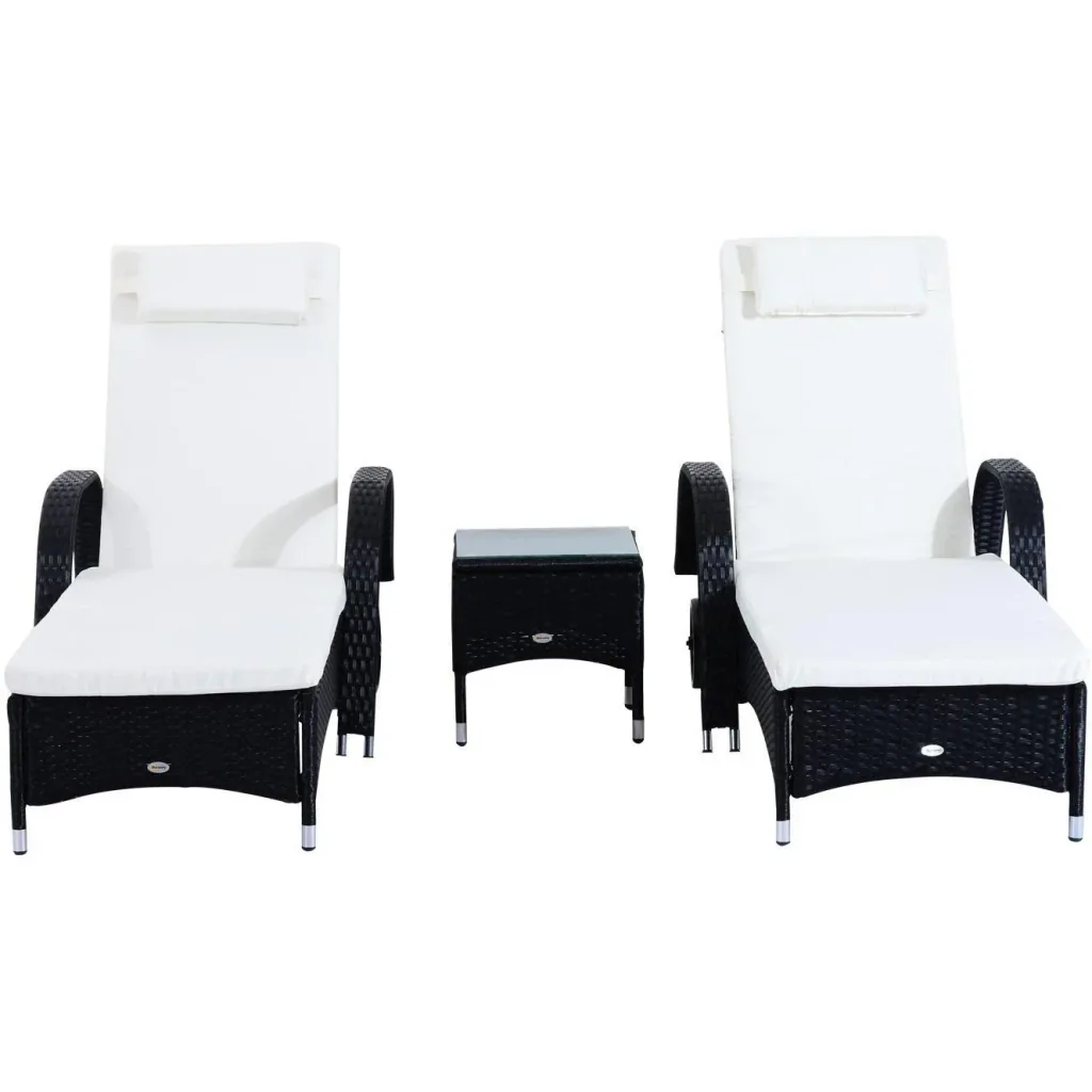 Sonnenliege Tisch 3er Set Gartenmöbel Polyrattan Schwarz