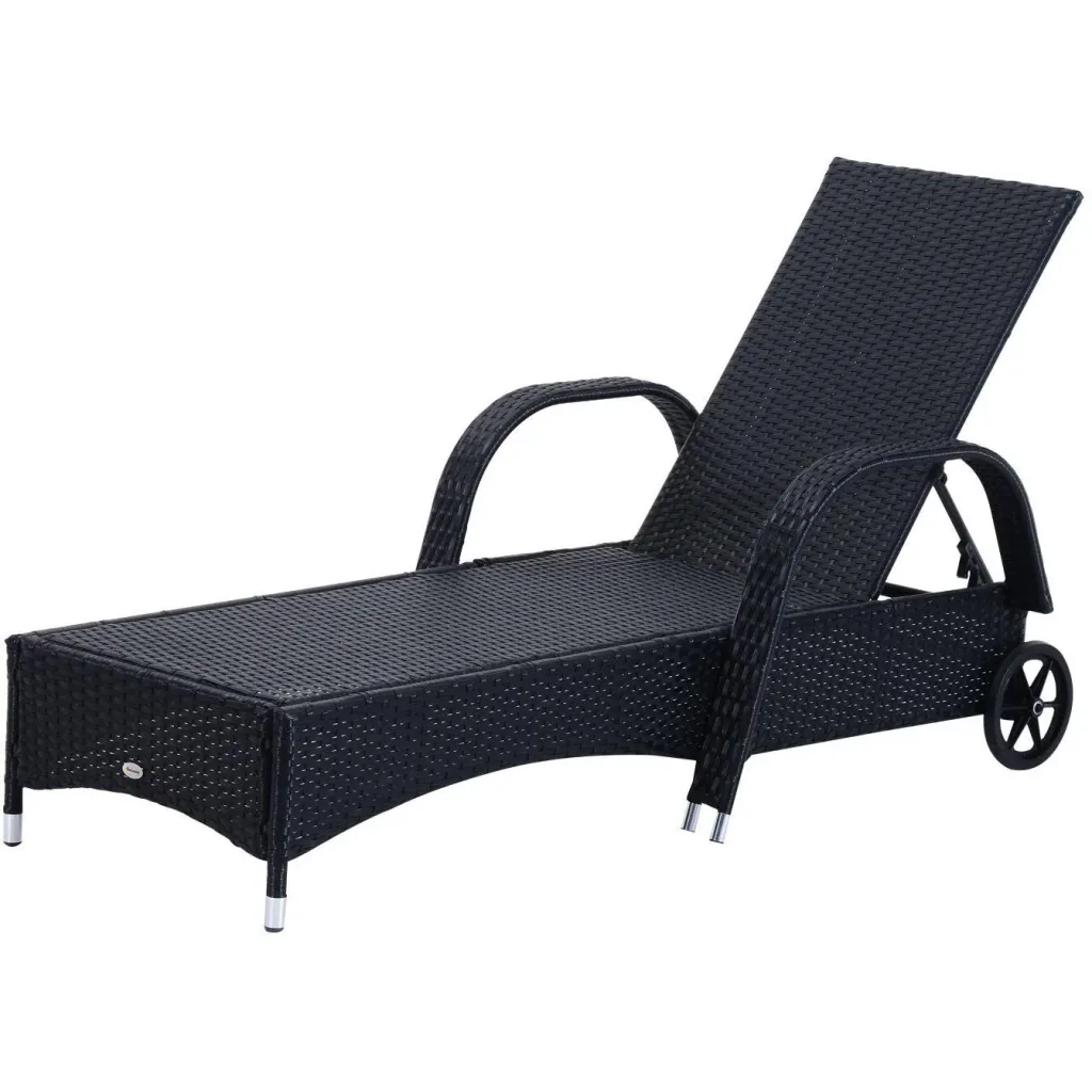 Sonnenliege Tisch 3er Set Gartenmöbel Polyrattan Schwarz