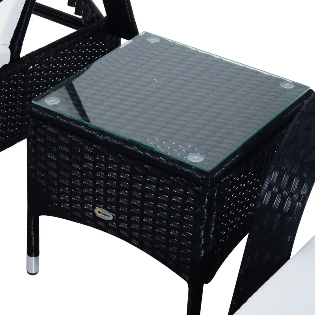 Sonnenliege Tisch 3er Set Gartenmöbel Polyrattan Schwarz