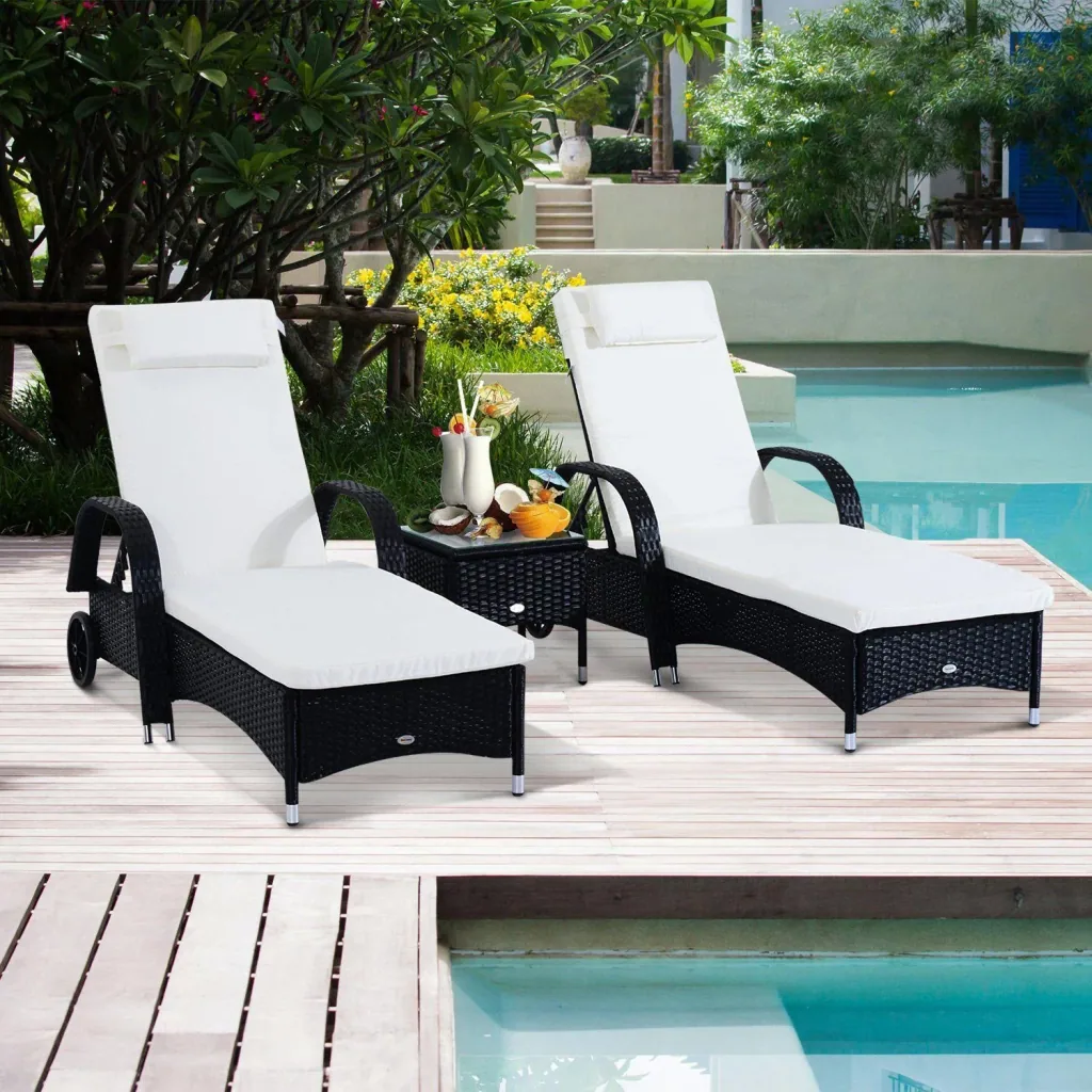 Sonnenliege Tisch 3er Set Gartenmöbel Polyrattan Schwarz