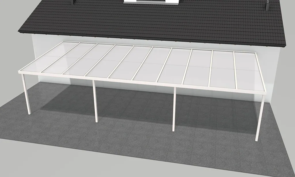 Terrassendach Premium, weiß, 10140 x 4060 mm - Polycarbonat Stegplatten 16 mm, opal