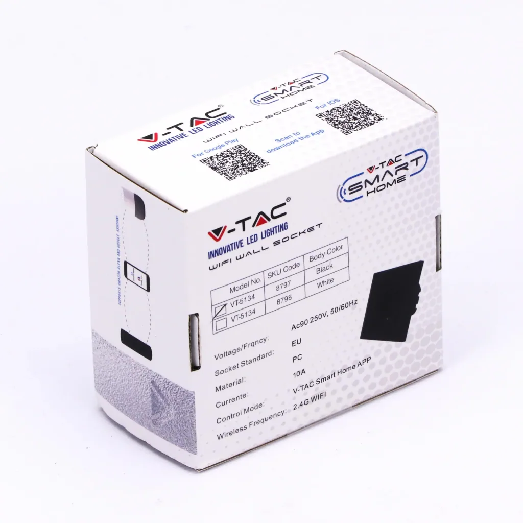 Smarthome VT-5134 WiFi-Wandsteckdose - weiß - 10A - 2200W - Funktioniert mit Amazon Alexa und Google Home Assistant