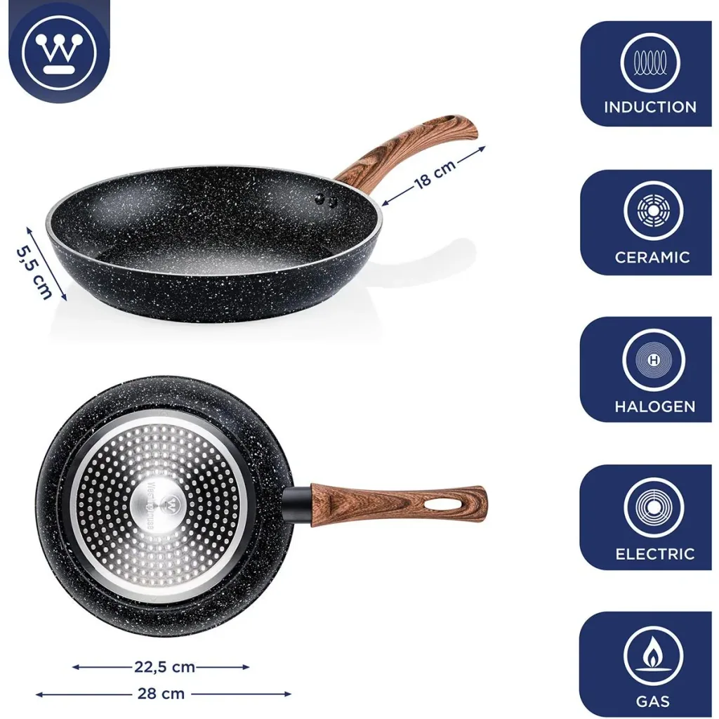 Black Marble Wood - Kochtopf 24 cm und Bratpfanne 28 cm - Schwarz